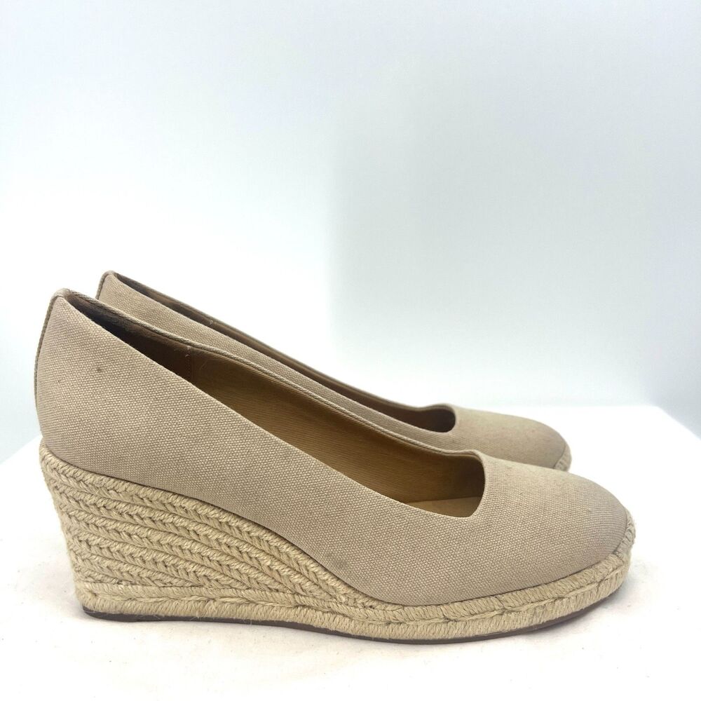 J.Crew Seville Espadrille Wedge Heels Womens 8 Natural Linen Canvas Jute Pumps